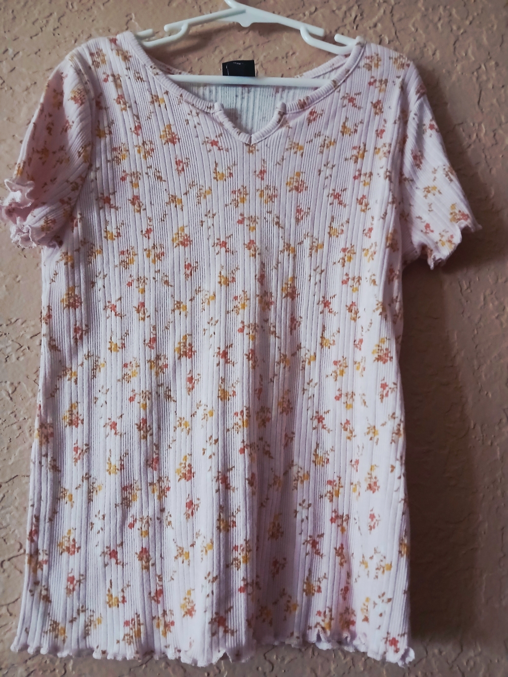 ART CLASS Girls Light Pink Floral Ribbed Short Sleeve Top Size 10/12